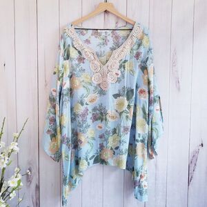 Spense Woman Floral Crochet Tunic Blouse Size 2XL